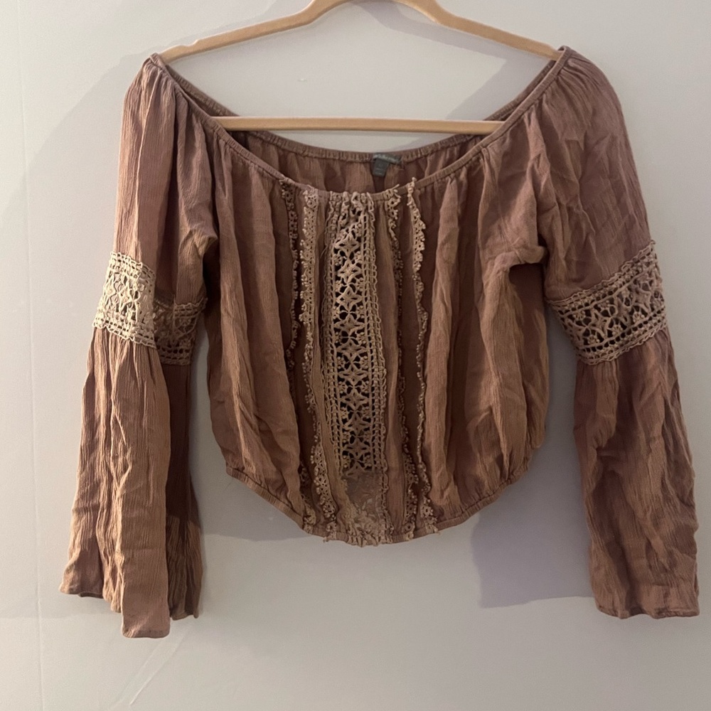 Charlotte Russe Crop Top Long Sleeve Crochet Dusty Rose Size Medium